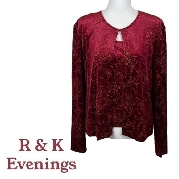 R & K Evening Metallic Red Velvet Cardigan & Camisole Set NWOT Size 12 - Picture 2 of 15